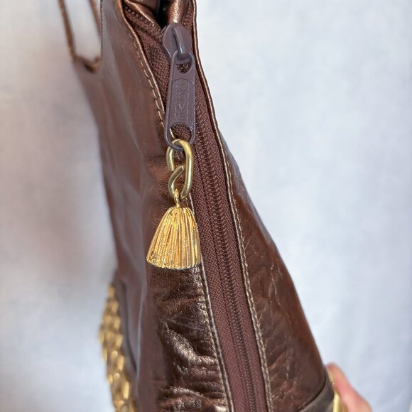 Dawli Vintage Studed Genuine Leather Made In U.S.A.Crossbody Purse Bag Rose Gold - Picture 5 of 12